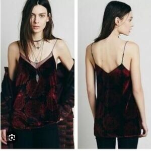 Free People Black&Red Drippy Velvet Print Boho Mini Slip Tank Cami Tunic| Small